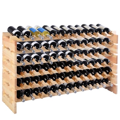 COSTWAY Wijnrek houten stapelbaar, flessenrek voor 72 flessen, wijnrek met 6 niveaus, houten rek, flessenrek voor keuken, eetkamer, bar, kelder, 119 x 29 x 72 cm