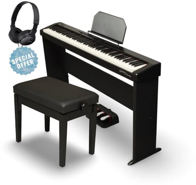 Digitale piano package GPPD Home Stage C8 – Zwart met hoofdtelefoon en verstelbare bank
