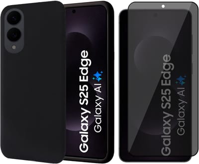 Hoesje geschikt voor Samsung Galaxy S25 Edge - Privacy Screenprotector Volledig Dekkend Glas - Mat Back Case Zwart
