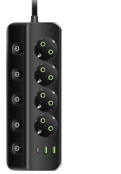 Stekkerdoos met USB-C en USB-A - Europese Stekkerdoos 3 Stopcontacten met Type-C Snellaadpoort - Ruimtebesparende Stekkerblok voor Kantoor en Thuis - Zwart
