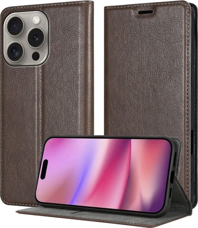 Cadorabo Hoesje geschikt voor Apple iPhone 16 PRO in KOFFIE BRUIN - Beschermhoes met magnetische sluiting, standfunctie en kaartvakje Book Case Cover Etui