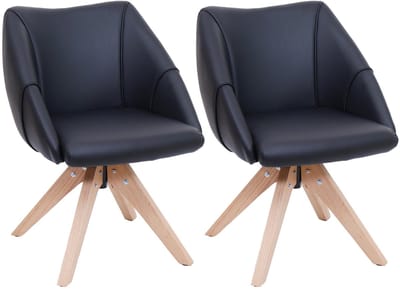 Set van 2 eetkamerstoelen MCW-Q52, keukenstoel, draaistoel, gestoffeerde stoel, eettafelstoel, draaibaar, hout, kunstleer ~ zwart
