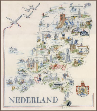 Lanarte Borduurpakket - Borduurset - Borduurpakket volwassenen - Telpakket kit - 66 x 69cm - Kaart van Nederland - PN-0175289