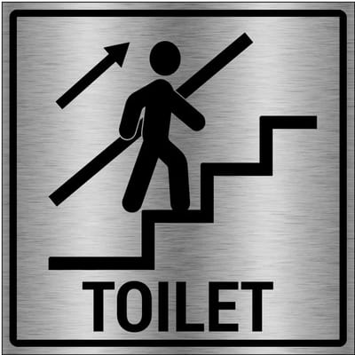 Toilet trap omhoog bord - gecoat brushed aluminium | 40 x 40 cm