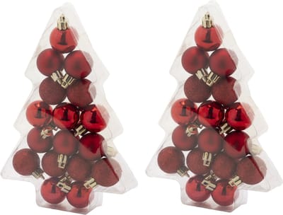 34x stuks kleine kunststof kerstballen rood 3 cm mat/glans/glitter - Onbreekbare plastic kerstballen - Kerstversiering
