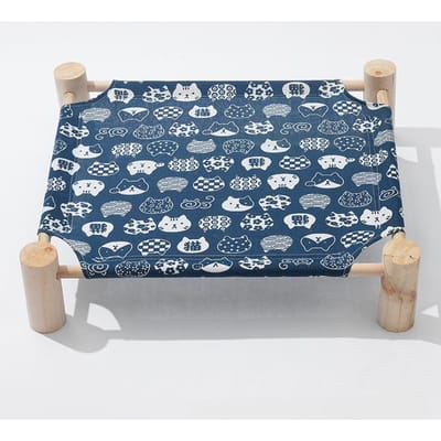 Lit d'été pour animal de compagnie en bois Nouveau hamac pour chat Résistant à l'humidité et respirant avec tapis Chenil en bois massif amovible et lavable Tapis pour chien Blue cat and wind