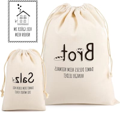 Cadeau voor een huiswarming: herbruikbare broodzak, zoutzak en opvouwbare kaart in beige, ideaal voor vrienden en familie