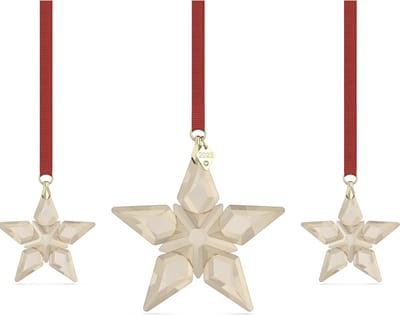 Swarovski Overige Swarovski festive set 2023 5649780 | Kerst sterren set 2023, decoratieobject, Annual Edition, goudkleurig, rood lint