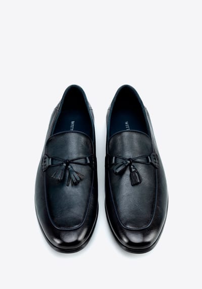 Wittchen Heren Leren Loafers met Kwastje, Marineblauw, Natuurlijk Leer