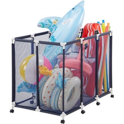 VEVOR Zwembadopbergbak 122x84x99 cm, Netorganizer met Kunststof Frame, Opbergmand voor Zwembadspeelgoed, Opbergbox met Ademend Netmandje voor Zwembaden