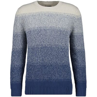 Ragman Trui Crew Neck Striped Cotton Rib Knit Blauwgrijs-Wit / male