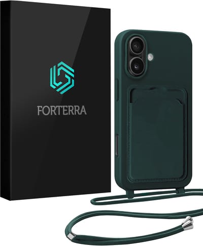 Hoesje Geschikt voor iPhone 16 Plus Pashouder Case Siliconen Hoes Met Koord - Hoes Geschikt voor iPhone 16 Plus Met Telefoonkoord Hoesje Back Cover Met Pasjeshouder - Donkergroen