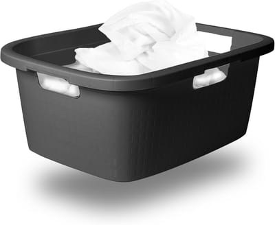 Novaliv wastobbe met 3 handgrepen 25L antraciet, wasboxset wasemmer wascontainer voor badkamerwas vuile was, wastobbes wasmand opbergruimte wasmand wasmand verzamelbox