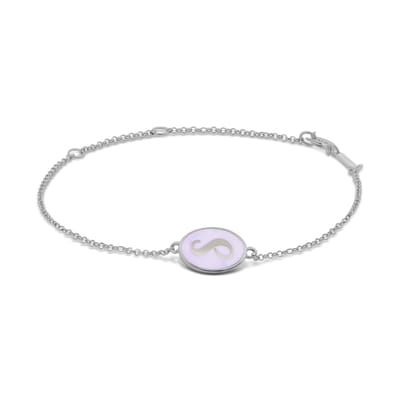 New Bling 9LA-20060-S Zilveren Armbandje met Letter - S - Ovaal - 12x8,6mm - Lila - 16+2+3cm - Rhodium - Zilver