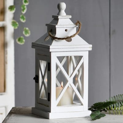 Houten Kaarslantaarn - Decoratieve Lantaarn - Buiten Decoratie - Winddicht Glas - 16 inch Hoog - Wit