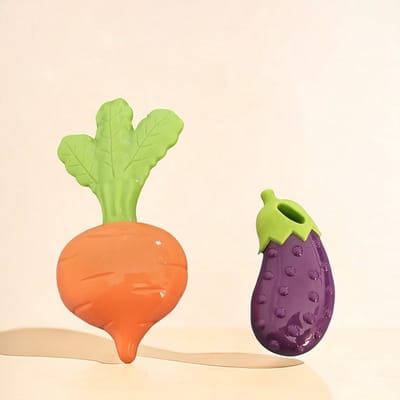 Loha-party®2 stuks TPR Bijtvaste Piepspeeltjes set-Kauwspeelgoed Met gluid-Grote wortel en Aubergine-Realistische Groenten-Kauwspeelgoed voor Honden