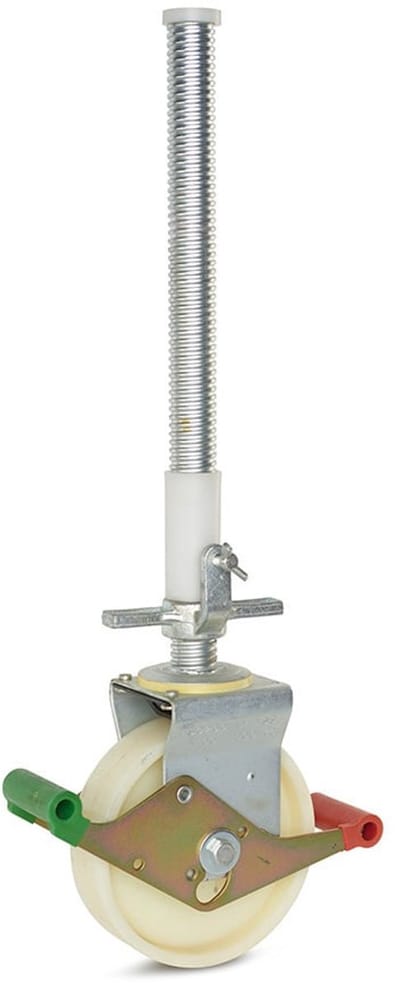 Nylon steigerwiel, 200 mm, 1200 kg, stalen spindel 38mm met plug en tube