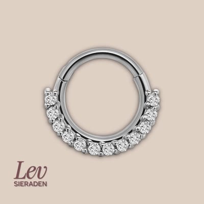 Lev Sieraden - Titanium premium neus ring - 12 zirkonia segment ring - 1.2x8mm - Zilver - segment ring - neuspiercing - tragus piercing - Oorpiercing