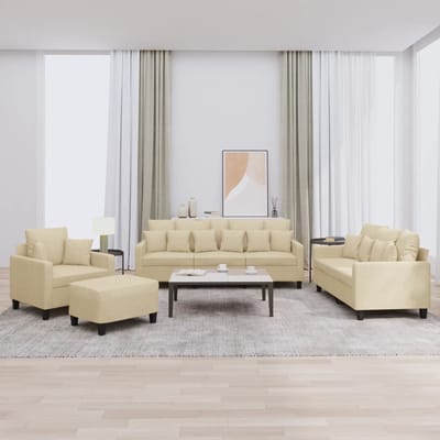 vidaXL - 4-delige - Loungeset - met - kussens - stof - crèmekleurig