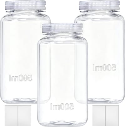 Set van 3 transparante 500ml laboratoriumvials - Levensmiddelenveilige, lekvrije chemische containers voor watermonsters en pillen