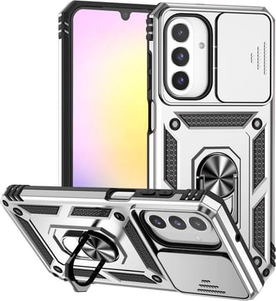 Coverup Hoesje - Geschikt voor Samsung Galaxy A17 / A26 Hoesje - Coverup Armor Ring Kickstand Back Cover met Camera Shield - Grijs