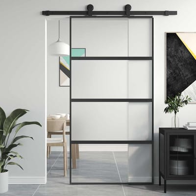 vidaXL - Schuifdeur - 102,5x205 - cm - gehard - glas - en - aluminium - zwart