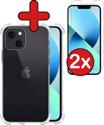 Hoesje - Met Screenprotector - 2 Stuks - Geschikt voor Apple iPhone 14 - Sterk & Shockproof - Back Cover - Siliconen Case - Telefoon Hoes - Shock Proof - Telefoonhoes - Transparant