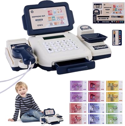 Speelgoedkassa - Educatief spel - Wiskunde leren - Interactieve telfunctie - 23 cm - Blauw