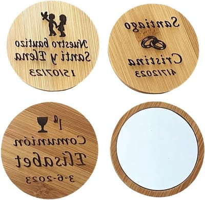 Gepersonaliseerde Spiegels - Handtas Spiegeltjes - Cadeau Geven - Individuele Gravure - 6 Stuks - Natuurlijk Bamboe