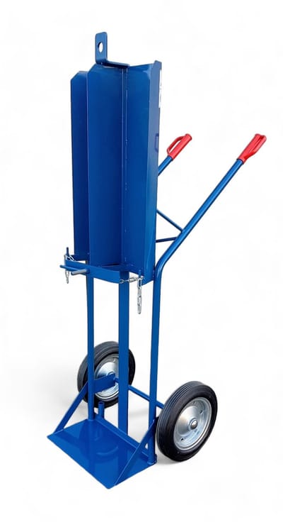 FRAMI gasflessenwagen voor 2x 40/50 liter flessen met hijsoog en hijs certificaat op massief rubberen wielen