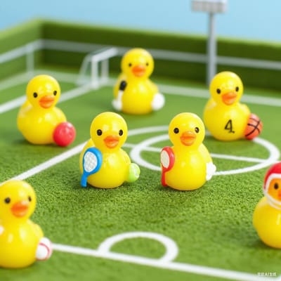10/20 stuks Mini Eend Figuurtjes Geel Sport Stijl Voetbal Basketbal Rugby Miniature Dieren Ornamenten ideaal voor ZELF MAKEN W12081WW- yellow