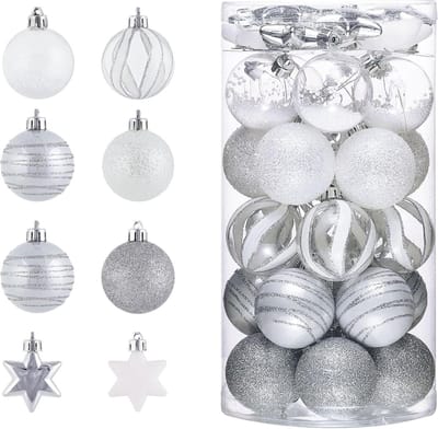 Allecta - Kerstballenset 35 stuks - Wit en zilver - Kerstboomdecoratie - Feestelijke ornamenten