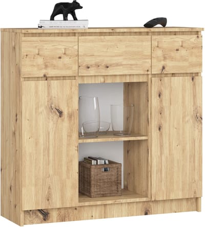 Ladekast K100 met 3 Lades, 2 Deuren en 1 Plank / AKORD Furniture Factory / Artisan Eik / 101 x 98 x 35 cm