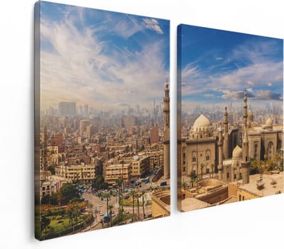 Artaza Canvas Schilderij Tweeluik Moskee in Cairo, Egypte - 120x80 - Foto Op Canvas - Canvas Print