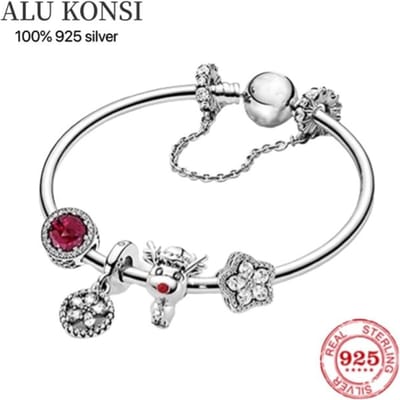 100 %925 Sterling Zilver Europese Hartvormige Hanger Bedel Armband Geschikt voor Dames Sieraden Slangenketting Mode Fijne Armbanden 20cm white