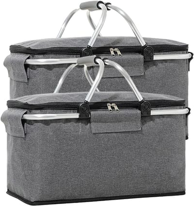 Opvouwbare boodschappenmand met koelfunctie voor picknick en winkelen, 18 l, 2 stuks, ideaal voor reizen en boodschappen doen