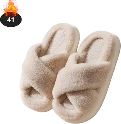 Nivard Warme Pantoffels - Sloffen - Slippers - Dames - Heren - Pluche - Maat 41 - Khaki