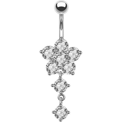 Roestvrij Staal Just Flower Pruimenbloesem Diamant Navelpiercing Ring, Strass Vacuüm Plating Zirconia Kwastje Piercing Sieraden zilver