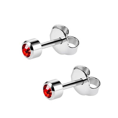Caflon zweerknopjes met rood steentje - zilverkleurig - geboortesteen juli Robijn - staal - oorknopjes voor oorschieter - hypoallergeen - steriel verpakt - 4mm