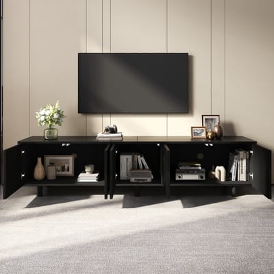 TV-Meubel - 5 Deuren - Ruime Opbergruimte met Metalen Poten - PB en MDF - Naturel