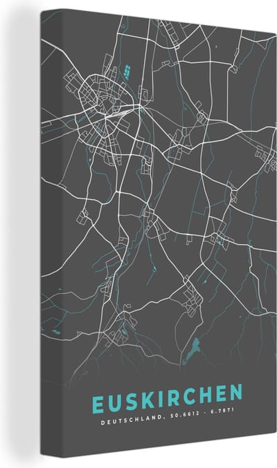 Canvas Schilderij Kaart – Plattegrond – Stadskaart – Euskirchen – Duitsland – Blauw - 20x30 cm - Wanddecoratie