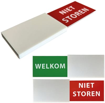 Welkom / Niet storen Schuifbordje – 50x170 mm – Deurbordje – Modern & stijlvol design – 3D-geprint van duurzaam plastic – Wit