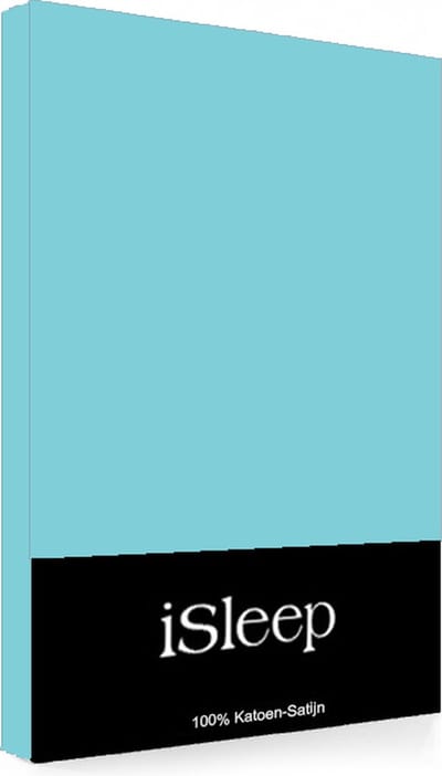 iSleep Satijn-Katoen Hoeslaken - Tweepersoons - 140x200+30 cm - Aqua Blue