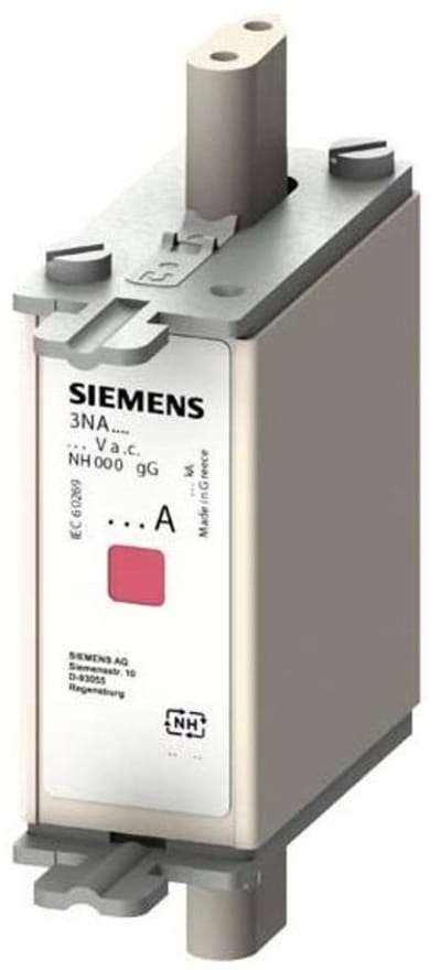 Siemens 3NA7822 Zekeringsinzetstuk Met mechanische beveiligingsweergave Geschikt voor Zekeringsgrootte 000-4 Afmeting zekering : 0 63 A 500 V 3 stuk(s)