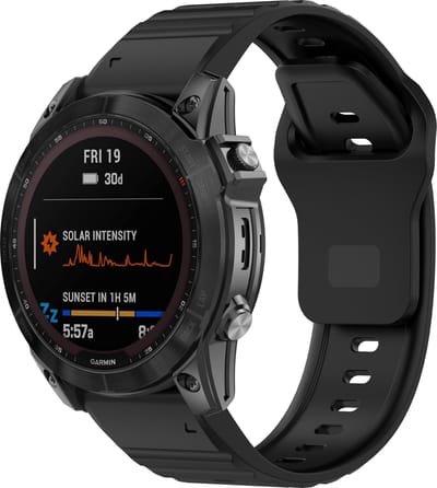 Strap-it Outdoor siliconen bandje - geschikt voor Garmin Fenix 5 (Plus) / Fenix 6 (Pro) / Fenix 7 (Pro - Sapphire - Solar) / Fenix 8 - 47mm / Quatix 5 - 6 - 7 / Epix Gen 2 - 47mm / Forerunner 745 / 935 / 945 / 955 / 965 (zwart)