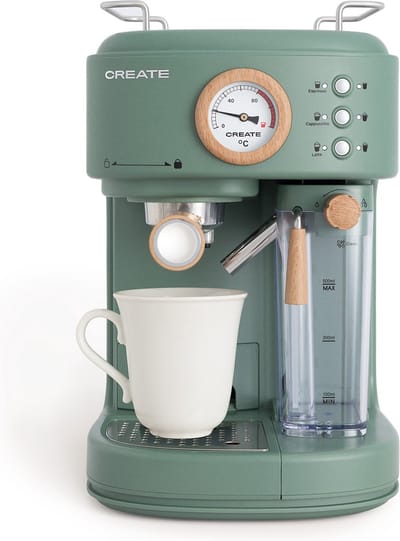 CREATE - Espressomachine - 20bar halfautomatische - Met melkreservoir - Kleur Sage - THERA RETRO PRO