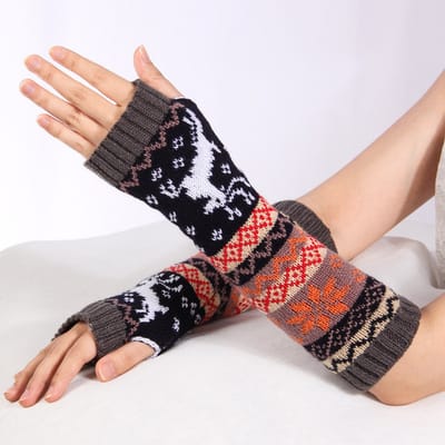 Winterhandschoen - Scandinavische winter armwarmers - Vingerloze handschoenen – Polswarmers met rendieren - Handwarmers armwarmers - One size -LOUZIR