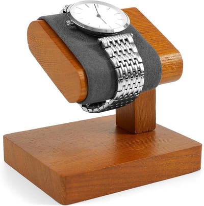 Sieradenstandaard Hout - Horloge Armband Houder - Sieraden Presentatie - Massief Hout Microvezel - 9x7x9.2 cm - Grijs