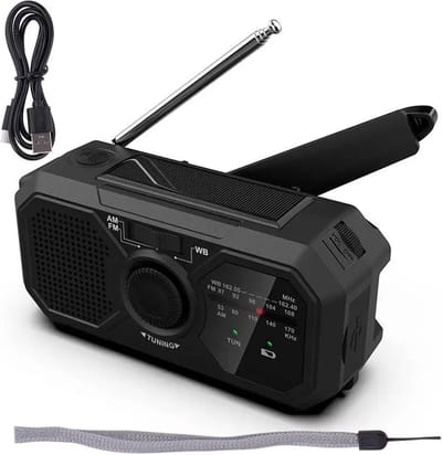 Noodradio – Opwindbare & Zonne-oplaadbare Radio met USB, LED Zaklamp & Powerbank – FM Radio voor Camping & Outdoor
