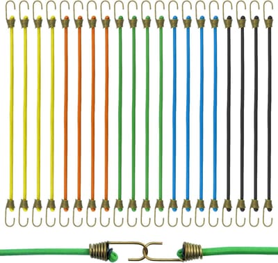 Spanrubbers met haken - Kleine spanlijnen - Bagage Vastzetten - Verstelbaar en flexibel - 254 cm lengte - 5 Kleuren Set